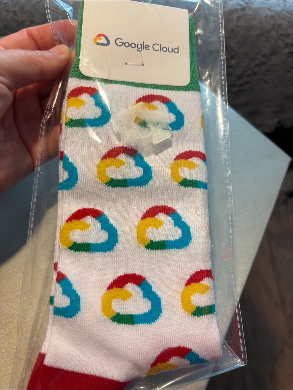 google Cloud Logo White Crew Socks with Red, Yellow, Green, Blue Accents